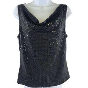 VTG All Over Sequin Size L  Top by Wrapper Y2K 90s Shimmery Black Sleeveless Top